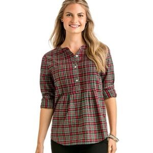 Vineyard Vines Womens Popover Tunic Top Long Sleeve Plaid Cotton Cashmere Size 0